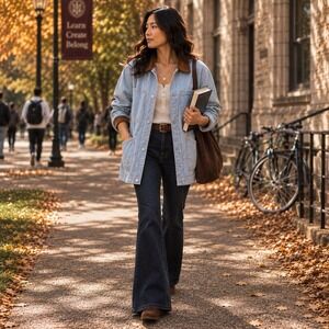 Universal Thread Hickory Stripe Chore Coat Blue White Corduroy Collar Jacket M